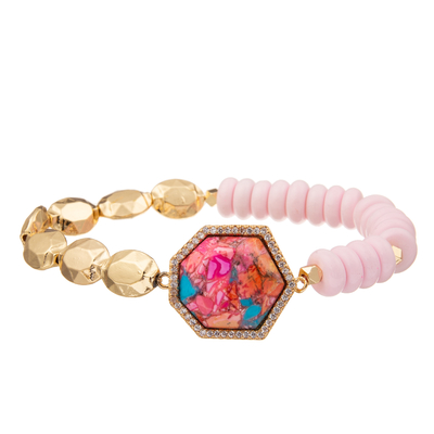 L'or de 5 couleurs a plaqué les bracelets faits main en pierre de perles avec le pendant régulier de heptagone