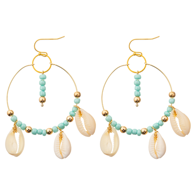 Les perles de riz balancent des boucles d'oreille de gland autour des femmes de Shell Enamel Hoop Earrings For de perle