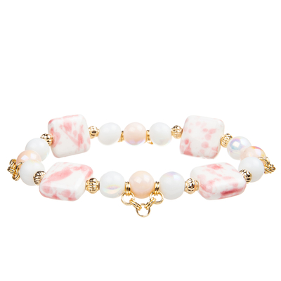 4 bloc en céramique carré de Crystal Beads Bracelets With 4 faits main de couleurs