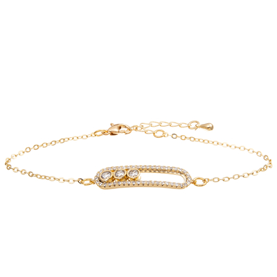Trombone plaqué par or Pin Shape Chain Link Bracelet de barre avec 3 Zircons