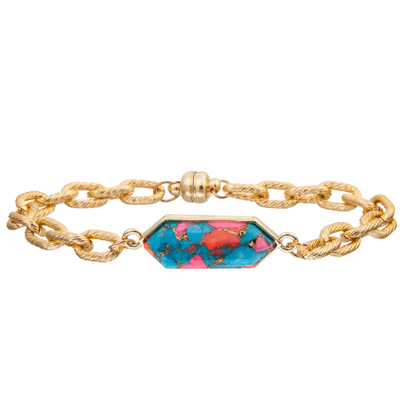 Bracelet magnétique de bracelet de maillon de chaîne de torsion de boucle avec la turquoise plaquée argentée d'octogone
