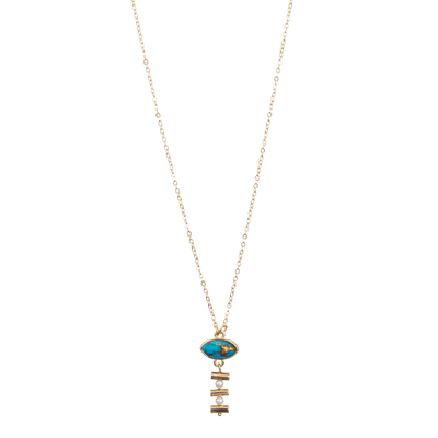 Le collier fait main de maillon de chaîne de 2 perles réglé avec de l'or a plaqué la turquoise ovale