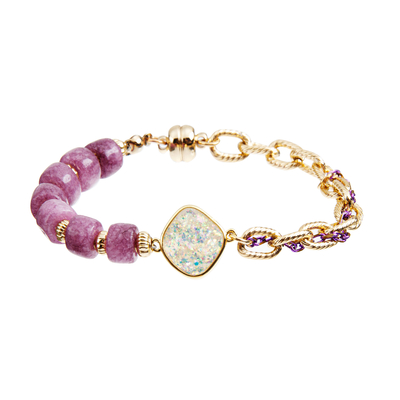 bracelet en pierre 6*8mm perlé extensible avec la chaîne plaquée par or