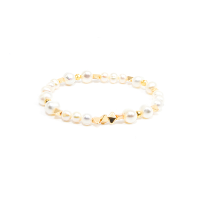 bracelet d'eau douce naturel de perle de 18.5cm avec des perles d'hématite d'or