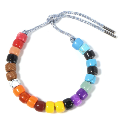 Vacances des Etats-Unis rouges et bracelet en pierre bleu de perles de forte assorti avec le fermoir réglable de corde argentée
