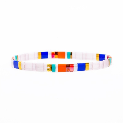 Bracelet élastique de perle de Tila de deux brins géométrique pour l'anniversaire