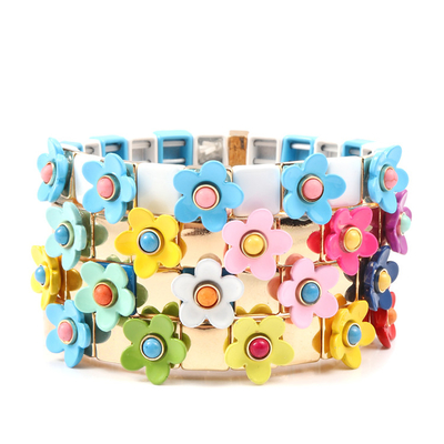 La fleur élastique Blossing de bracelet de tuile d'émail de bout droit a peint la couleur de ressort