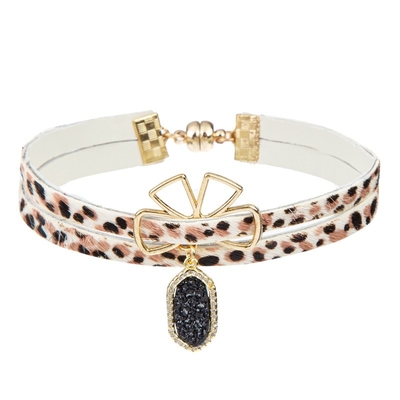 Pendant en cuir fait main d'impression de léopard de bracelet de Boho pour la fille de l'adolescence
