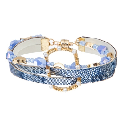 Le bracelet en cuir fait main Mulit de peau de serpent posent la couleur bleue perlée pour la cow-girl