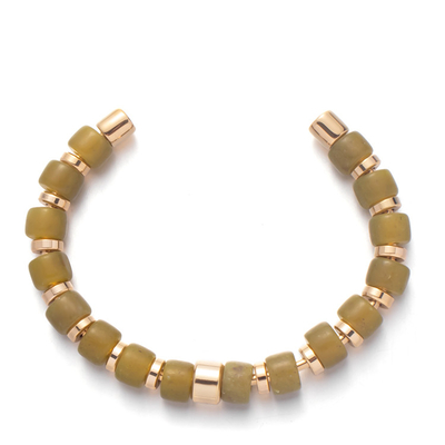 Vert jaune foncé de 304 d'acier inoxydable bracelets de perle en verre avec le grand trou