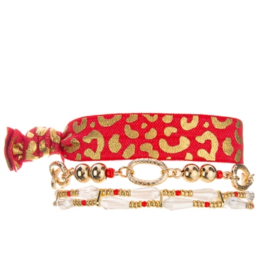 7,25 pouces de bracelet perlé de bout droit place le matériel de mélange de rouge et de couleur d'or