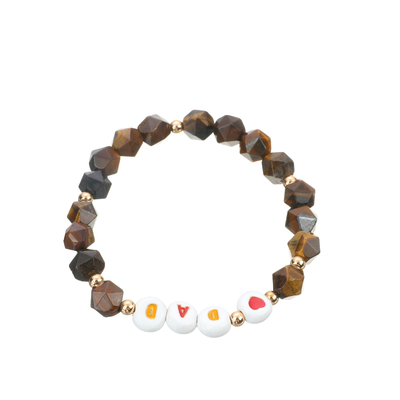 Bracelet perlé extensible de lettre de bijoux de kc, Tiger Eye Stone Bracelet fait face par 8mm