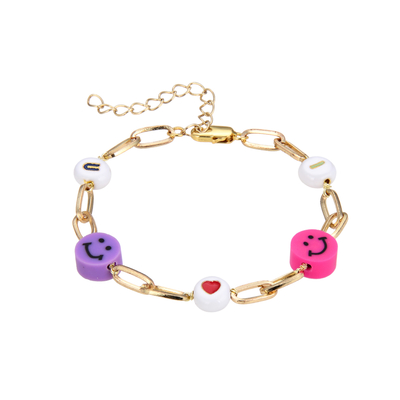bracelet perlé de lettre de 18.5cm, silicone Smiley Bead Bracelet