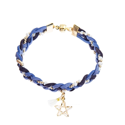 Bleu marine magnétique de bracelet de perles de tresse de suède 7,25 pouces pour l'adulte
