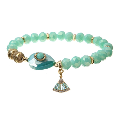 Pastel de turquoise de perle Crystal Bracelets extensible avec de la ficelle vitrée en verre de perles