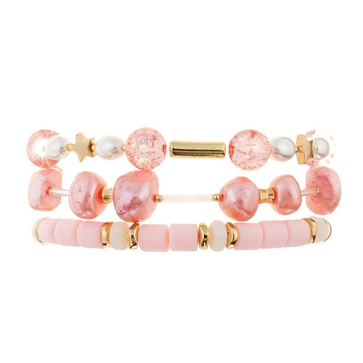 La couleur multi de rose de pile de la Bohême a perlé le bracelet élastique pour la mode d'été