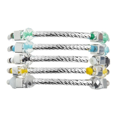 Coutume empilable faite main d'ensemble de bracelet de barre argentée avec Crystal Beads