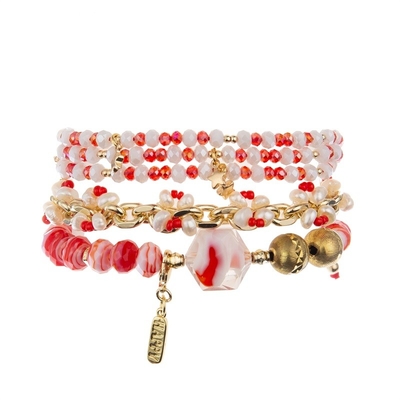 La pierre d'imitation perle l'armure Crystal Beads Bracelets Boho Style rouge de chaîne