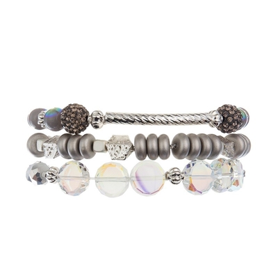 La barre en métal pavent des perles le bracelet que fait main a placé Gray Color Adjustable Stackable
