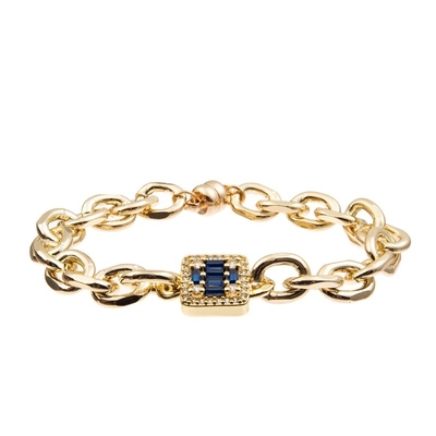 Bracelet brillant bleu profond de lien de Diamond Cross Charm Gold Chain pour Madame de mode