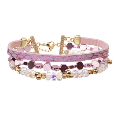 Le bracelet empilable de couche multi rose brillante de style de Boho a placé 6,5&quot; pour des femmes