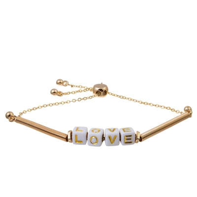 La lettre d'amour blanche perle le bracelet de maillon de chaîne réglable avec le tube en métal