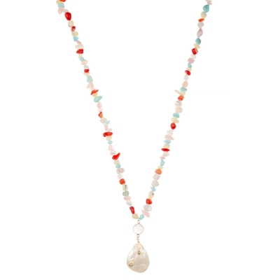 Collier à chaînes perlé fait main de ressort avec les perles en pierre multicolores Shell Pendant