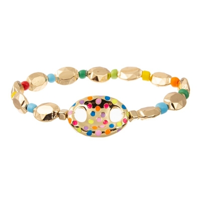 Le métal de charme de nez de porc d'or perle le bracelet fait main élastique avec des perles de graine d'arc-en-ciel