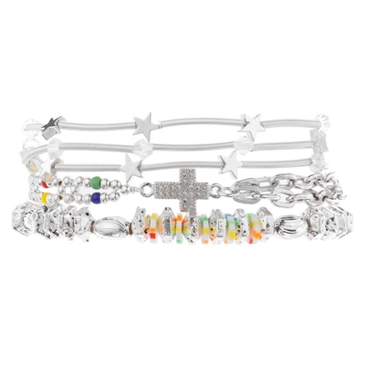 Les perles multi de Boho argentent le bracelet élastique perlé empilable pour la mode de ressort