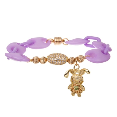 Charme Pâques Rod Bracelet For Woman magnétique perlé empilable de lapin de Zircon d'or
