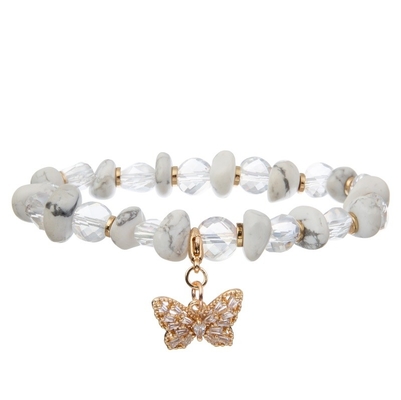 Transparent fait main de bracelet en verre de Crystal Beads Butterfly Charm Stackable