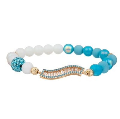 Délicatesse faite main à moitié blanc de Crystal Beads Stretchy Bracelet Stackable de bleu de moitié