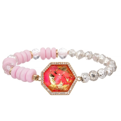 Bracelet fait main de perles de feuille d'or empilable avec la turquoise rouge naturelle