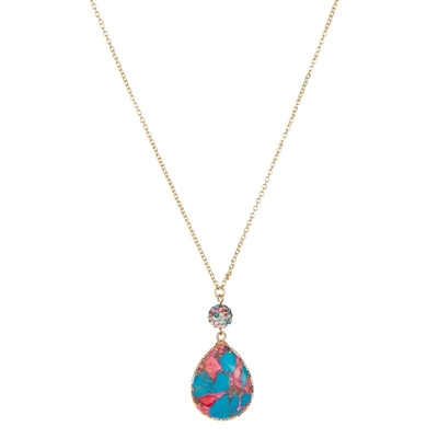 La baisse de turquoise a formé multicolore fait main d'or de collier pendant de chaîne