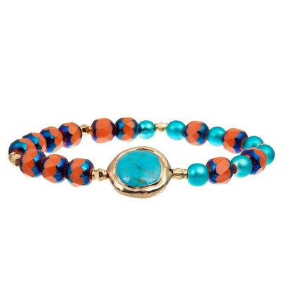 Élastique perlé en pierre naturel de bracelet de turquoise de bord d'or adapté aux besoins du client pour des femmes