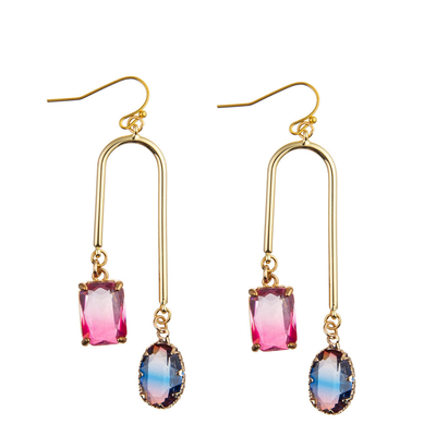Boucles d'oreille multi de baisse de crochet de Crystal Dangle Earrings Oval Zircon de couleur