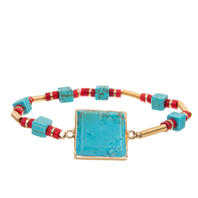 Bracelet de turquoise facetté par place de bleu de ciel avec la pierre gemme de lien de ressort