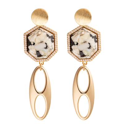 L'or de Jelewrry a plaqué le heptagone régulier Diamond Drop Earring pour des femmes