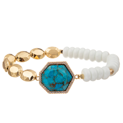 L'or de 5 couleurs a plaqué les bracelets faits main en pierre de perles avec le pendant régulier de heptagone