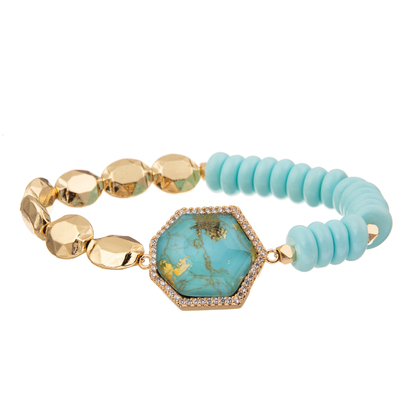 L'or de 5 couleurs a plaqué les bracelets faits main en pierre de perles avec le pendant régulier de heptagone