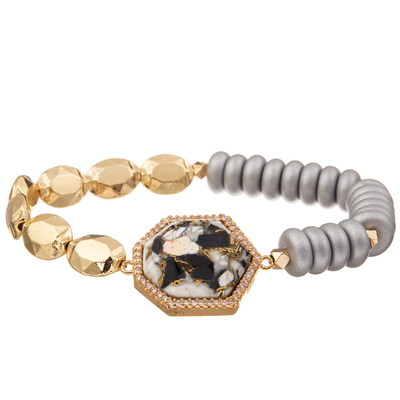 L'or de 5 couleurs a plaqué les bracelets faits main en pierre de perles avec le pendant régulier de heptagone