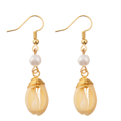 Les perles de riz balancent des boucles d'oreille de gland autour des femmes de Shell Enamel Hoop Earrings For de perle