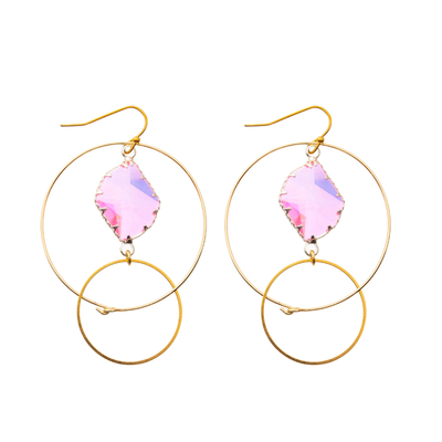 L'or plaqué balancent la baisse ovale de crochet de Zircon de boucles d'oreille de cercle de boucle de cercle de double d'émail
