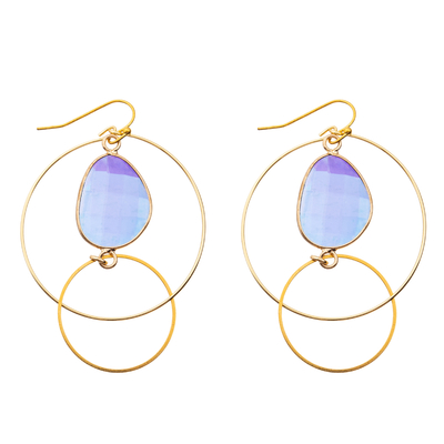 L'or plaqué balancent la baisse ovale de crochet de Zircon de boucles d'oreille de cercle de boucle de cercle de double d'émail