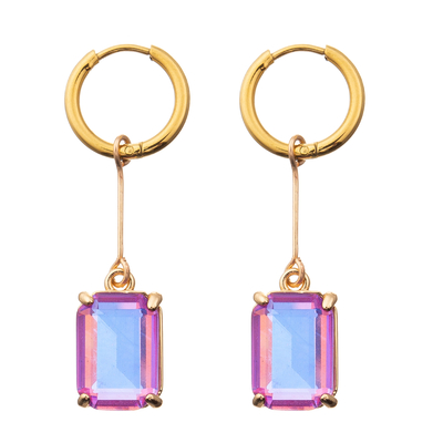 Crystal Cube plaqué par or de galvanoplastie/boucles d'oreille ovales de zircone de goujon pour des femmes