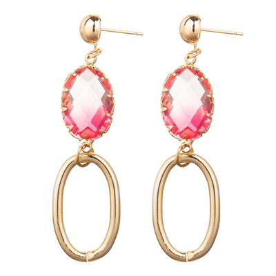 Crystal Cube plaqué par or de galvanoplastie/boucles d'oreille ovales de zircone de goujon pour des femmes