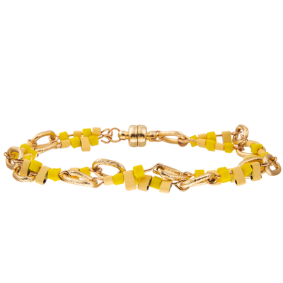 L'or a plaqué les bracelets perlés faits main jaunes de gland de maillon de chaîne a placé le charme de DIY pour des femmes