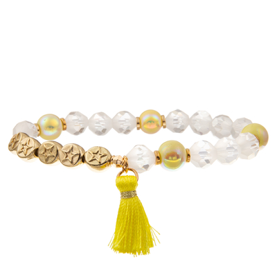 L'or a plaqué les bracelets perlés faits main jaunes de gland de maillon de chaîne a placé le charme de DIY pour des femmes