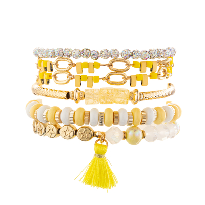 L'or a plaqué les bracelets perlés faits main jaunes de gland de maillon de chaîne a placé le charme de DIY pour des femmes