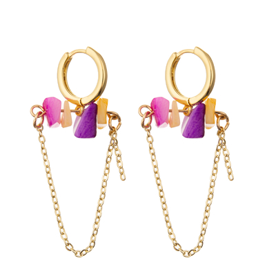 L'or a plaqué les boucles d'oreille rondes simples de cercle d'émail de maillon de chaîne de Zircon pour des femmes